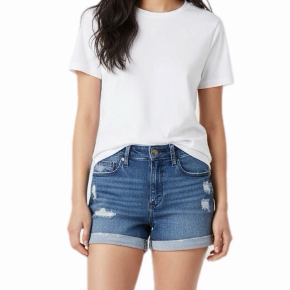 Universal Thread Women's Jean Shorts 4 High Rise Midi Distressed Cuffed Med Wash